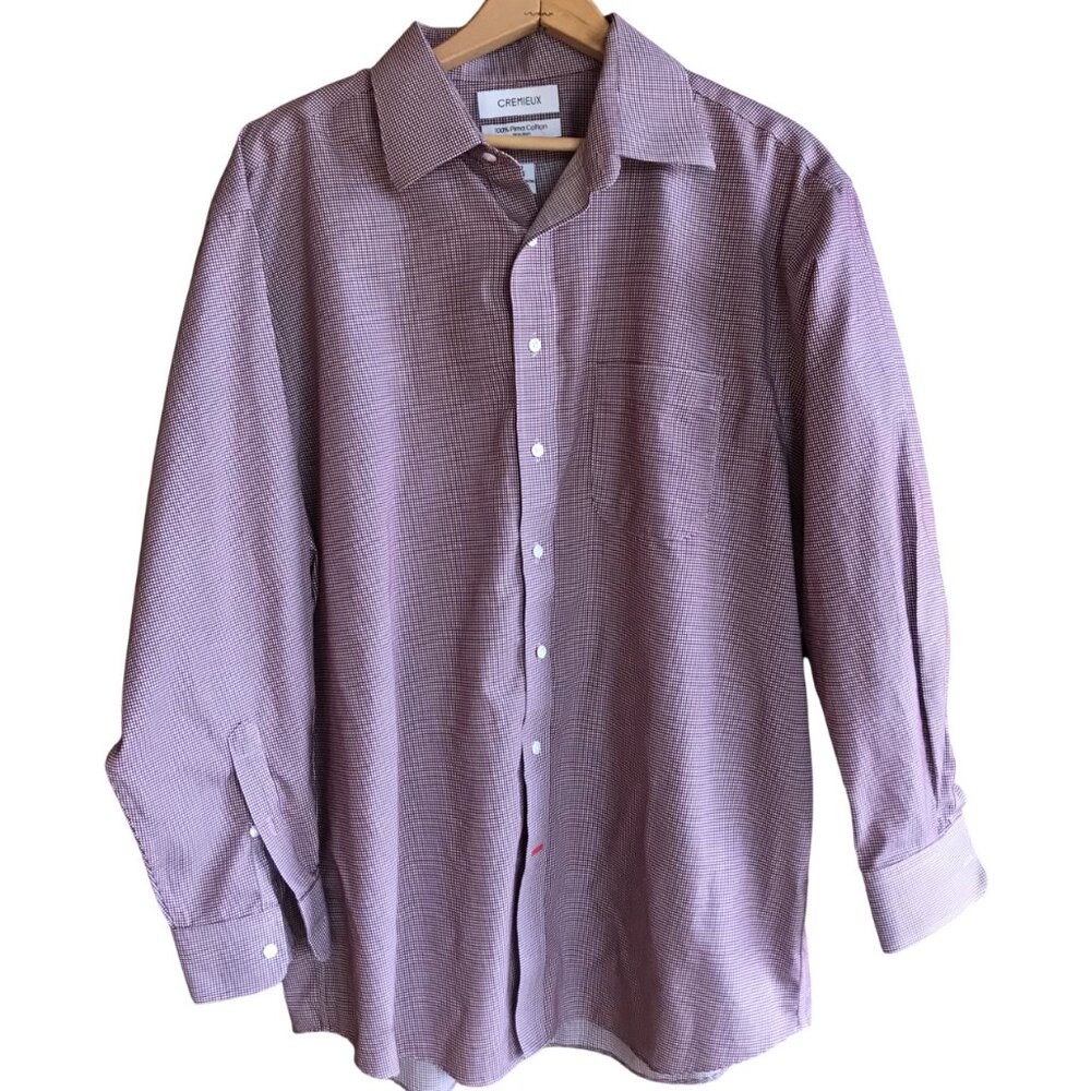 Cremieux Medium-Weight Pima Cotton Men's Shirt Burgundy White Pin Check Sz 17/33